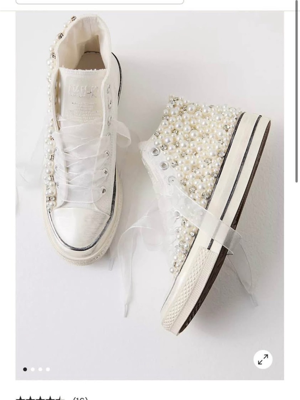 White Pearl-Embellished High-Top Sneakers for Women